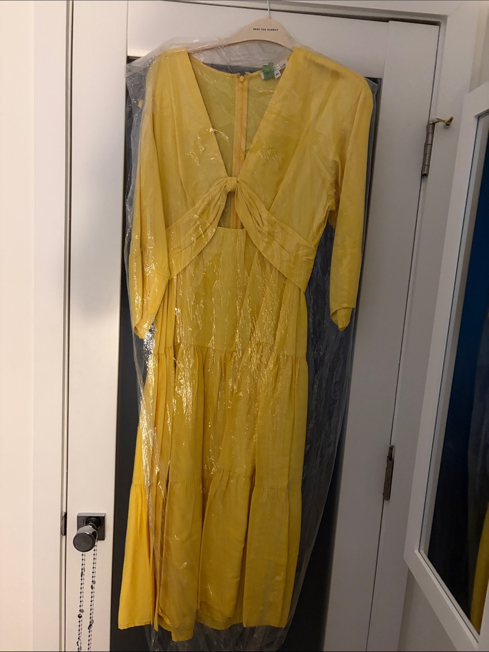 Derek Lam Bright Yellow Knot-Front Tiered Maxi Dress